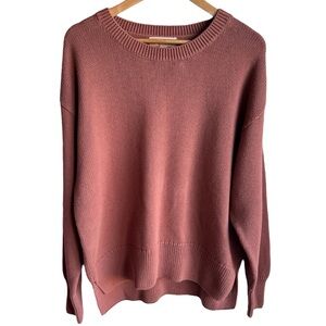 Philosophy Slouchy Crewneck Sweater XXL Mauve Cotton Knit Pullover Split Hem